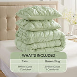 Amélie Home Sage Green Bubble Comforter Set King Size, 3 Pieces Ultra Soft Cozy Bedding Set for All Seasons, Farmhouse Luxury Gift for Women Home Decor Amélie Home