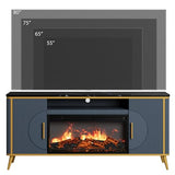 Fluted Fireplace TV Stand Up to 80" TVs, Modern Entertainment Center with 30" Electric Fireplace, Luxury Media Console with Adjustable Shelves for Living Room, Navy Blue RNLRNL
