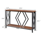HOMBAZAAR Entryway Console Table,2 Tier Industrial Sofa Table with Metal Frame,Rustic Hallway Table with Storage for Living Room,Foyer,Brown,47inch HOMBAZAAR