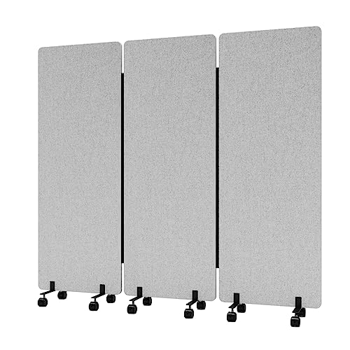 Soundproof Room Divider with Wheels, 66in Office Dividers for Sound Proofing & Reducing, 3 Panel Sound Proof Dividers for Office Partitions Portable Temporary Wall Acoustic Wall Divider，Light Grey YASRKML