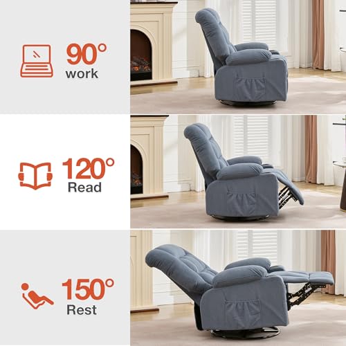 Rocker Recliner Chair with Heating and Kneading Massage for Adults,360°Swivel Rocker Recliner with Cup Holder and USB Charge Port for Living Room,Bedroom, Nursery