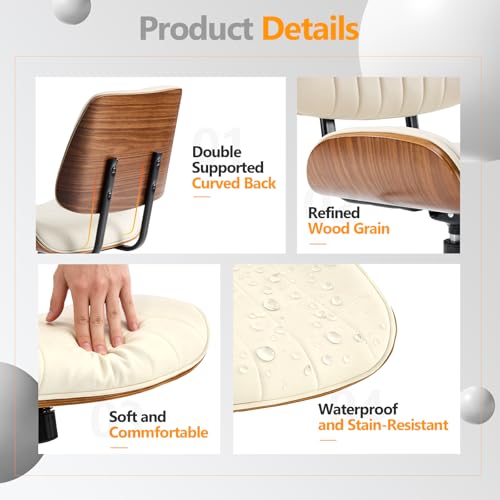 VINGLI Wide Curved Seat&Back Armless Home Office Chair,Ergoromic Adjustable-Height Desk Chair,Swivel&Tilting Function,Stylish Walnut Task Chair for Meeing Room,Dining Room,PU,Khaki VINGLI