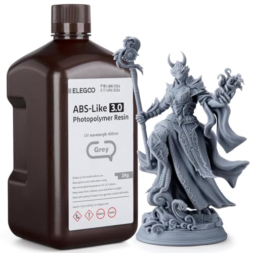 ELEGOO ABS-Like 3D Printer Resin 3.0, 405nm UV-Curing Photopolymer Resin for Mars Saturn Jupiter MSLA DLP LCD 3D Printing with Strength and Toughness, High Precision, Low Viscosity, Grey 2000g ELEGOO