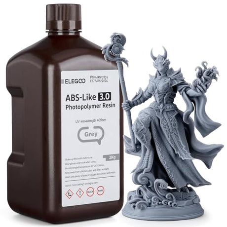 ELEGOO ABS-Like 3D Printer Resin 3.0, 405nm UV-Curing Photopolymer Resin for Mars Saturn Jupiter MSLA DLP LCD 3D Printing with Strength and Toughness, High Precision, Low Viscosity, Grey 2000g ELEGOO