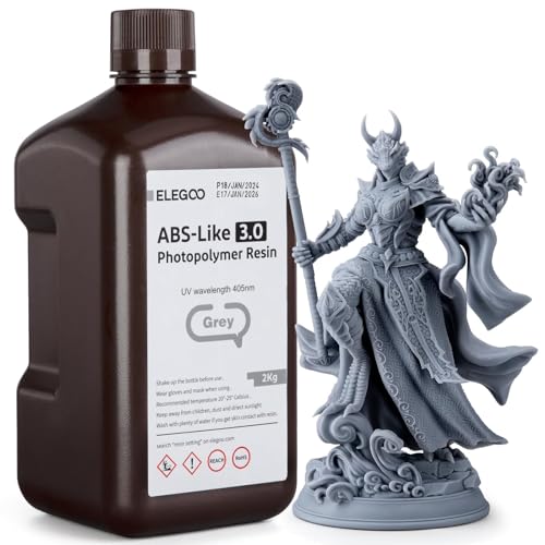 ELEGOO ABS-Like 3D Printer Resin 3.0, 405nm UV-Curing Photopolymer Resin for Mars Saturn Jupiter MSLA DLP LCD 3D Printing with Strength and Toughness, High Precision, Low Viscosity, Grey 2000g