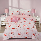 Aimuan Pink Cherries Comforter Set Cartoon Love Hearts Flowers and Grass Bedding Set for Girls Boys Kids Lightweight Soft 6 Piece with 2 Pillow Covers (Pink Red, Twin 6Pcs) Aimuan
