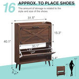 Barnyatoh Shoe Storage Cabinet,Farmhouse Shoe Organizer with 2 Flip Drawers & Barn Door Design,Freestanding Hidden Slim Narrow Shoe Rack Cabinet for Entryway,Foyer,Hallway,Walnut Barnyatoh