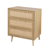Anmytek 3 Drawer Dresser for Bedroom, Rattan Dresser Modern Wood Chest of Drawers with Spacious Storage for Bedroom Hallway Living Room, Rustic Oak, H0027 Anmytek