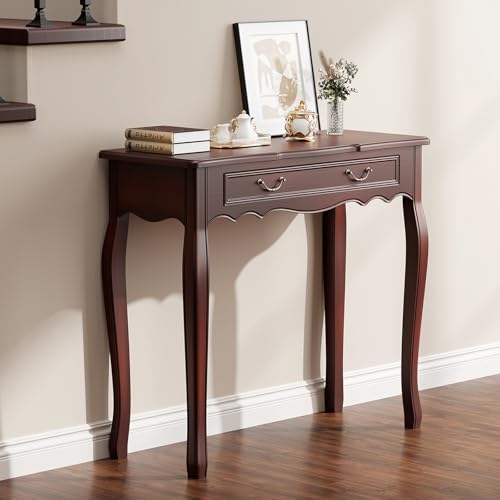 JIAWORLDER Walnut Entryway Table with 1 Drawer Console Table for Entryway Entrance Table for Hallway, Living Room, Foyer, Easy Assembly (Legs Only), 13.77D x 34.64W x 30.7H in JIAWORLDER