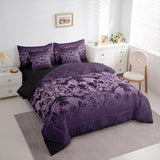 Feelyou Adults Gothic Damask Print Bedding Set Purple Goth Bat Victorian Floral Comforter Set 7 Pieces Comforters Full Size Boho Bohemian Exotic Bed in a Bag Feelyou