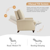 HULALA HOME Genuine Leather Manual Recliner Chair with Adjustable Backrest & Footrest, Mid Century Modern Push Back Recliner with Nailhead Trim & Wood Legs-for Living Room Home Theater， Beige