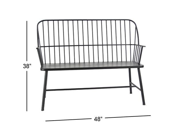 Deco 79 Metal Patio Outdoor Bench Grill Style High Back Frame Patio Bench with Trestle Legs and Armrests, Bench 48" x 19" x 38", Black Deco 79