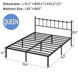 Kujielan Queen Size Bed Frame with Modern Headboard, Metal Platform Bed Base with Strong Support, No Box Spring Needed, Easy Assembly, Noise Free，Black Kujielan