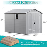 Greesum 6×10FT Plastic Outdoor Storage Shed with Floor, Resin Storaged Sheds with Lockable Double Door, Windows & Vents, All-Weather Tool Sheds for Garden, Backyard, Patio, Light Gray Greesum