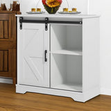 Panana Sliding Barn Door Buffet Sideboard Storage Cabinet Coffee Bar Kitchen Farmhouse Style (White) Panana