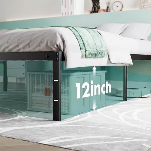 Sweetcrispy Twin Bed Frame - Heavy Duty Metal Platform Bed Frames Twin Size with Storage Space Under Frame, No Box Spring Needed, 14 Inches, Sturdy Steel Slat Support Sweetcrispy