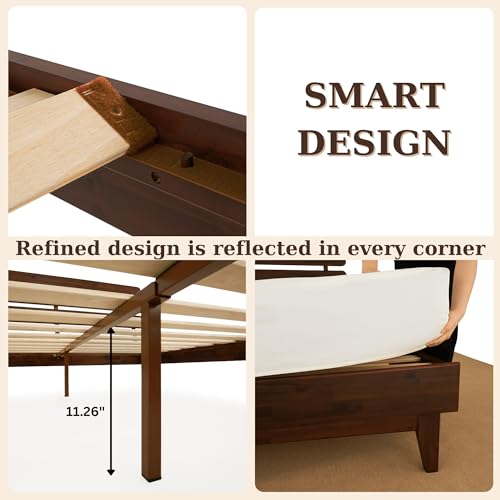 Bme Caden Mid Century 15'' Adjustable Bed Frame - Walnut, No Box Spring Needed, Easy Assembly, Queen Size - WoodArtSupply