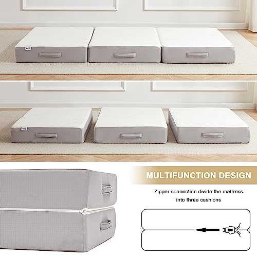 Lazyzizi Folding Mattress, 6 Inch Memory Foam Tri-fold Mattress with Breathable & Washable Bamboo Fiber Fabric Cover, Foldable Floor Guest Bed for Camping, Road Trip, Twin Lazyzizi