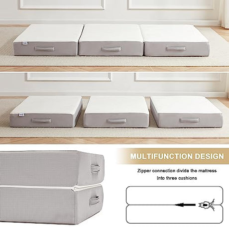 Lazyzizi Folding Mattress, 6 Inch Memory Foam Tri-fold Mattress with Breathable & Washable Bamboo Fiber Fabric Cover, Foldable Floor Guest Bed for Camping, Road Trip, Twin Lazyzizi