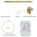 Arte Vita Embroidery Starter Kit Pink Pattern Full Range DIY Beginner Hand Stitch Set Including Stamped Cloth, Bamboo Hoop, Color Threads, Needles, Nature Cherry Blosson Tree