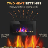 HOMCOM 29" Electric Fireplace, Wall Mounted Fireplace with 7 Adjustable LED Flame Colors, Remote Control, Fireplace Heater for Living Room, 1450W, Black HOMCOM