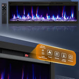 CABIHOME 60 Inch Electric Fireplace Wall Recessed and Wall Mounted with Adjustable Flame Color, Speed, Brightness, Low Noise, Built-in Timer, Log & Crystal, Remote Control & Touch Screen, 750/1500W CABIHOME