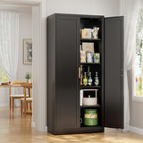 Metal Kitchen Pantry Cabinet, 71"Tall Cabinet with 2 Doors and 4 Adjustable Shelves, Pantry Cabinets for Kitchen Storage, Metal Storage Cabinet for Kitchen, Dining Room, Living Room and Bathroom-Black Wanfu
