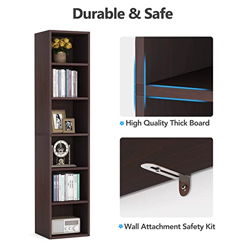 Tribesigns 70.9 Inch Rustic Narrow Corner Bookcase with 6 Tier Storage Shelves Tribesigns