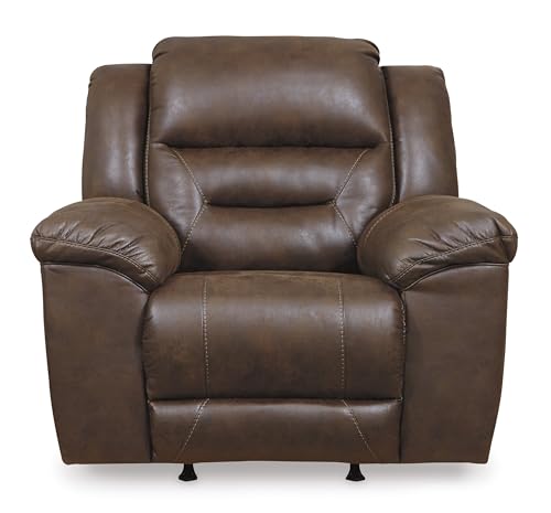Signature Design by Ashley Stoneland Faux Leather Manual Pull Tab Rocker Recliner, Dark Brown