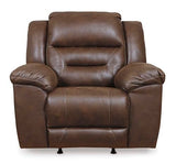 Signature Design by Ashley Stoneland Faux Leather Manual Pull Tab Rocker Recliner, Dark Brown