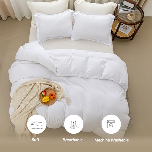 SheRest White Duvet Cover Full Size - Soft Brushed Microfiber, 3 Pieces, 1 Duvet Cover 80x90 Inches with Zipper Closure 8 Ties & 2 Pillow Shams, Breathable Bedding Set for All Season (No Comforter) SheRest