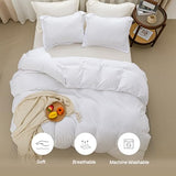 SheRest White Duvet Cover Full Size - Soft Brushed Microfiber, 3 Pieces, 1 Duvet Cover 80x90 Inches with Zipper Closure 8 Ties & 2 Pillow Shams, Breathable Bedding Set for All Season (No Comforter) SheRest