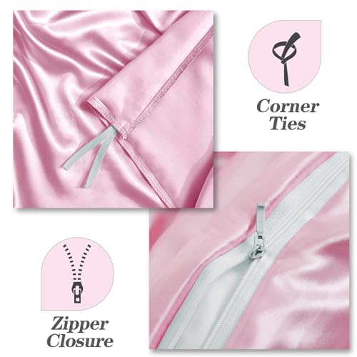 MILVOWOC 6 Pcs Blush Pink Satin Duvet Cover Full/Queen Size Set, Silky Bed Duvet Cover Ultra Soft Comforter Cover, 1 Satin Duvet Cover, 1 Body Pillowcase, 4 Pillow Cases (No Comforter) MILVOWOC