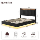 IDEALHOUSE Queen Floating Bed Frame with LED Lights & Charging Station, Upholstered Platform Bed with Storage Headboard, Wood Slats Support, No Box Spring Needed, Easy to Assemble, Black IDEALHOUSE