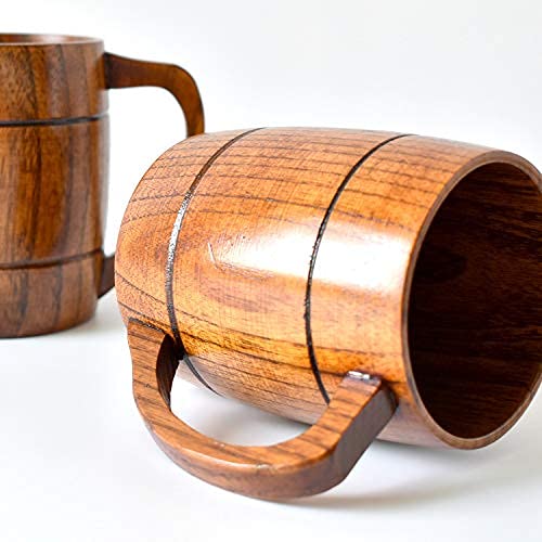 CTIGERS Vintage Wooden Beer Mugs Elegant Wood Coffee Cups with Handle 12 oz - WoodArtSupply