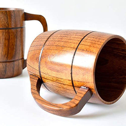 CTIGERS Vintage Wooden Beer Mugs Elegant Wood Coffee Cups with Handle 12 oz - WoodArtSupply