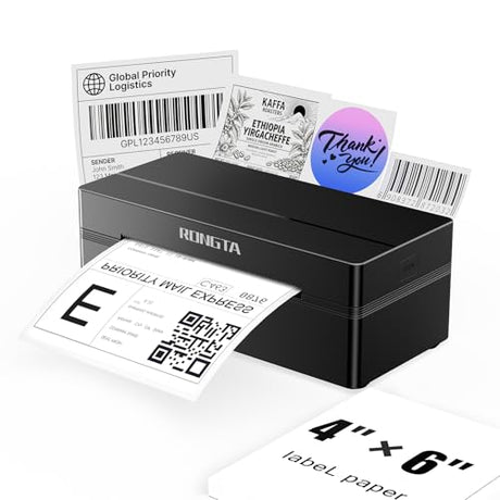 Rongta Bluetooth Shipping Label Printer, Wireless 4x6 Thermal Label Printer for Shipping Packages, Support Android, iPhone, Widely Used for Amazon, Ebay, Shopify, Etsy, UPS, Black Rongta