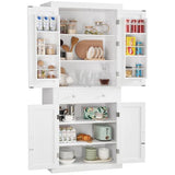 FIONESO 72” Pantry Cabinet, Kitchen Pantry Cabinet with 6 Doors Shelves and 1 Drawer, Tall Storage Cabinet, Cupboard with 4 Door for Kitchen, Dinging Room, Living Room, White FIONESO