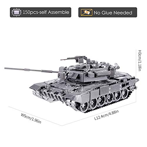 Piececool Metal 3D Puzzles for Adults or Teens, Military Tank T-90A DIY 3D Metal Model Building Projects Kits Brain Teaser Puzzle - Great Gift Idea,150 Pcs