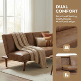 Anwick 66" Futon Sofa Bed with Cup Holders, Modern Brown Leather Loveseat for Living Room, Convertible 2 Seater Sleeper Sofa Couch for Small Compact, Office, Apartment Anwick