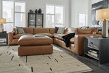Signature Design by Ashley Emilia Modern Modular Leather Match 5-Piece Sectional with Loose Back Cushions and 2 Bolster Pillows, Light Brown Signature Design by Ashley