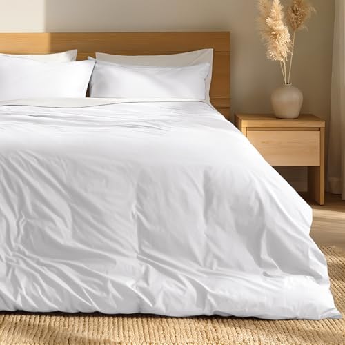 Bare Home 100% Organic Cotton Queen Duvet Cover Set - Crisp Percale Weave - Lightweight & Breathable - Cooling Duvet Cover Set (Queen, White) Bare Home