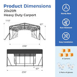 AirWire 20’x20’ Carport Canopy Metal Carport Heavy Duty Car Port Galvanized Steel Roof, Reinforced Stable Triangle Frame Enhanced Base for Snowy Windy Carports Car Tent for Car,Pickup,RV,Tractor,Boat AirWire