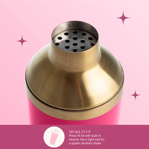 Paris Hilton 2-Piece Cocktail Shaker Set, Double Wall Insulated Stainless Steel Mixer with Built-In Strainer and Double-Sided Jigger, 20-Ounce, Gold and Hot Pink Paris Hilton