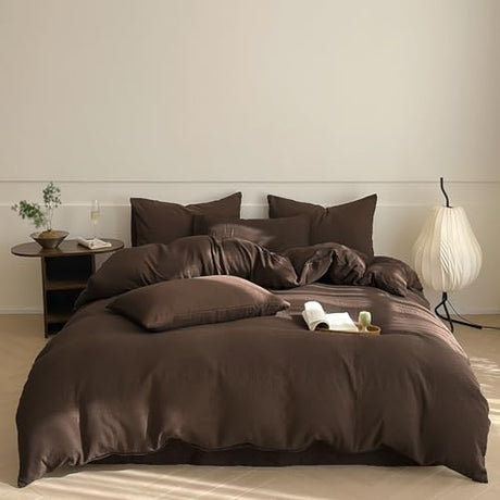 Luxlovery Brown Comforter Set Full Mocha Brown Bedding Comforter Set Chocolate Color Solid Blanket Quilts 3 Piece Chestnut Color Soft Cozy Breathable Bedding Set for Women Men Luxlovery