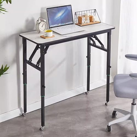 AMSXNOO Height Adjustable Standing Desk, No Assembly Folding Collapsible Computer Desk, Rolling Laptop Table for Workshop Home Office AMSXNOO