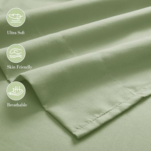 Aormenzy Extra Deep Pocket Queen Sheets - 4 Piece Sage Green Bed Sheet Set - Fits Mattress 18-24 Inches Deep - Ultra-Soft Microfiber Extra Deep Sheet Sets for Women, Men, Kids & Teens Aormenzy