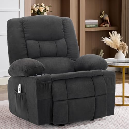 Rocker Recliner Chair with Massage and Heat, Recliner Chair for Adults, Nursery Rocking Chairs for Living Room, Ergonomic Comfy Relining Chair with Cup Holders, USB Charge Port, Side Pockets, Black