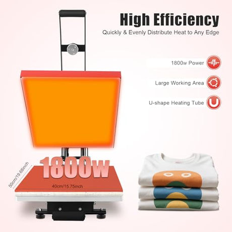 1800W Auto Open Heat Press Machine,16" x 20" Clamshell Open Heat Press Machine w/LCD Screen & Slide Out Function Heavy Digital Sublimation Printer for T-Shirts Mugs Hat Plate Cap (Red) xsdzgdzy