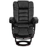 Flash Furniture Bali Contemporary Multi-Position LeatherSoft Recliner Chair with Ottoman, 360-Degree Swivel Recliner Chair and Ottoman Set, Black Flash Furniture